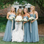 Sweetheart A-line Chiffon Blue Lace Long Bridesmaid Dresses,Wedding Party Gowns,WGY0209