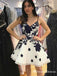 A-Line Spaghetti Straps Short Homecoming Dresses With Navy Appliques, TYP0053