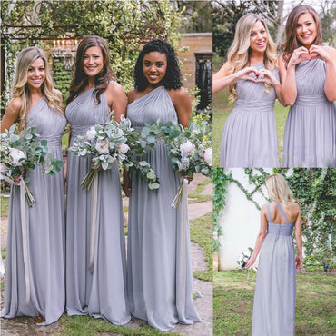 One Shoulder Chiffon A-Line Floor-Length Bridesmaid Dresses,Bridesmaid Gown ,WGY0148