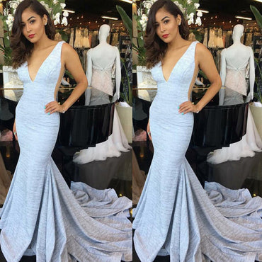 Sexy Mermaid Deep V-Neck Sleeveless Sweep Train Prom Dress,Evening dress.PDY0234