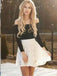 Two Piece Ivory Lace Long Sleeves Homecoming Dress ,Short Prom Dresses,BDY0350