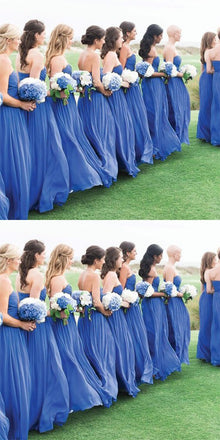 Blue Simple Formal Chiffon Floor Length  Bridesmaid Dresses,Bridesmaid Gown ,WGY0149