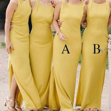 Yellow Side Slit Mermaid Long Cheap Custom Bridesmaid Dresses Online, WGY0312