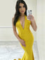 Deep V-neck Yellow Prom Dresses, Mermaid Prom Dresses, Long Prom Dresses, BG0414