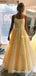 Youthful Yellow Tulle Lace Appliques Spaghetti Strap Long Prom Dress Formal Party Gowns Prom Dresses, PDS0057