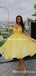 Sweetheart Yellow Organza Top Lace Applique A-line Short Cheap Homecoming Dresses, HDS0018