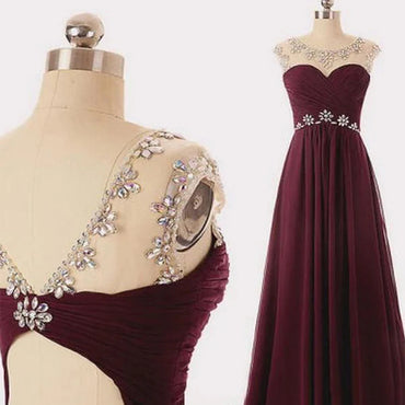 Scoop Neck Long Chiffon Prom Dresses Crystals Beaded Floor Length Party Dresses Custom Made Women Dresses,PDY0289