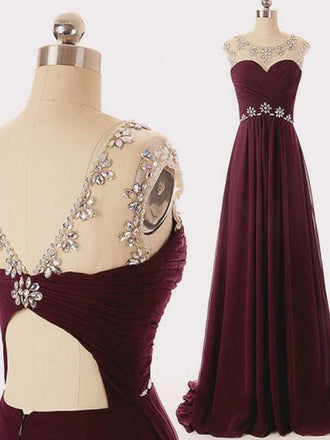 Scoop Neck Long Chiffon Prom Dresses Crystals Beaded Floor Length Party Dresses Custom Made Women Dresses,PDY0289